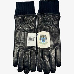 Portolano Black Leather Gloves Size M Cashmere Lined NWT